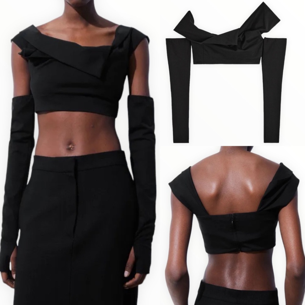 COS The Off-The-Shoulder Crop Top in Black